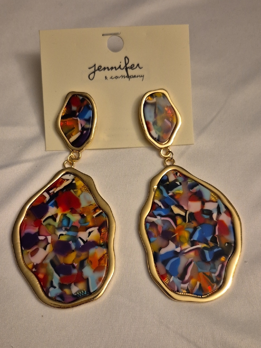 Multicolor Resin Gold-Trim Drop Earrings